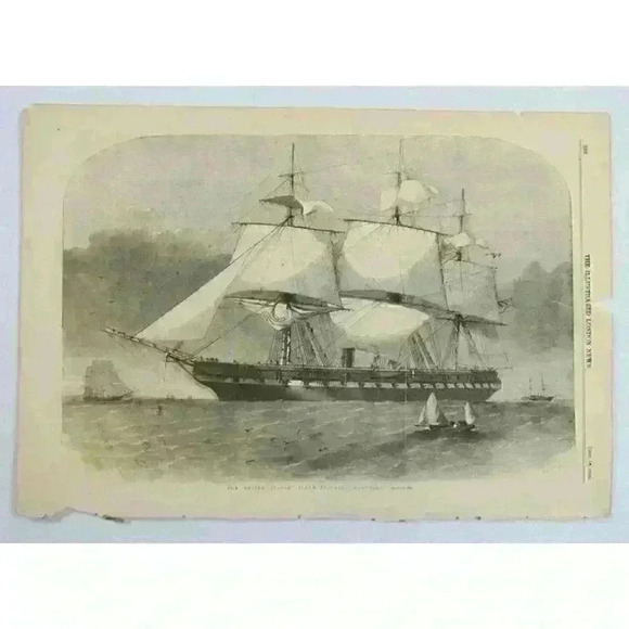 Other - Art Print United States Steam Frigate Merrimack Naval Ship Seascape Antique 1856